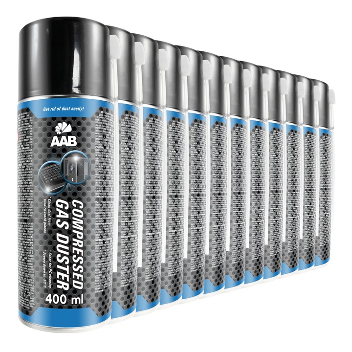 Set 12 x Spray de curatare AABCOOLING cu gaz comprimat 400ml, biodegradabil, 24 x duze, pentru curatarea echipamentelor IT