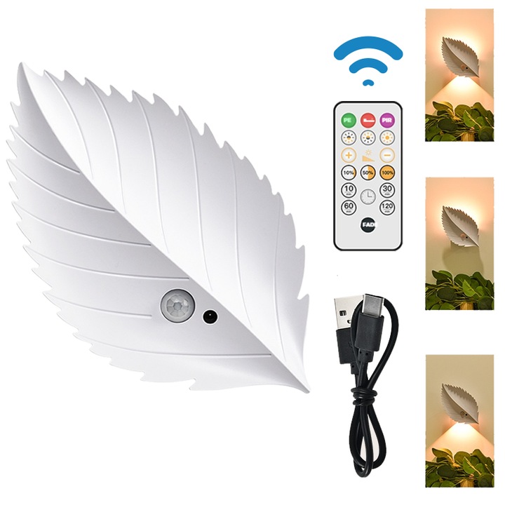 Lampa De Perete Cu Led, Aplica perete cu senzor de miscare, 3000K, 2000mAh, USB-C, 160x91x38.5mm, senzor de miscare