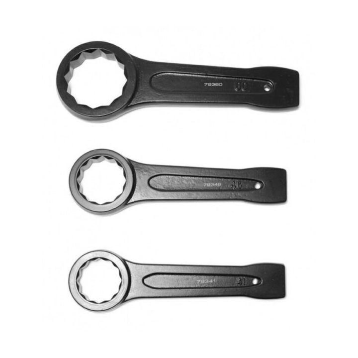 Cheie cu ochi, JCB, 90 mm, Constructie intarita, Cap de impact, Crom molibden, Clichet, Negru