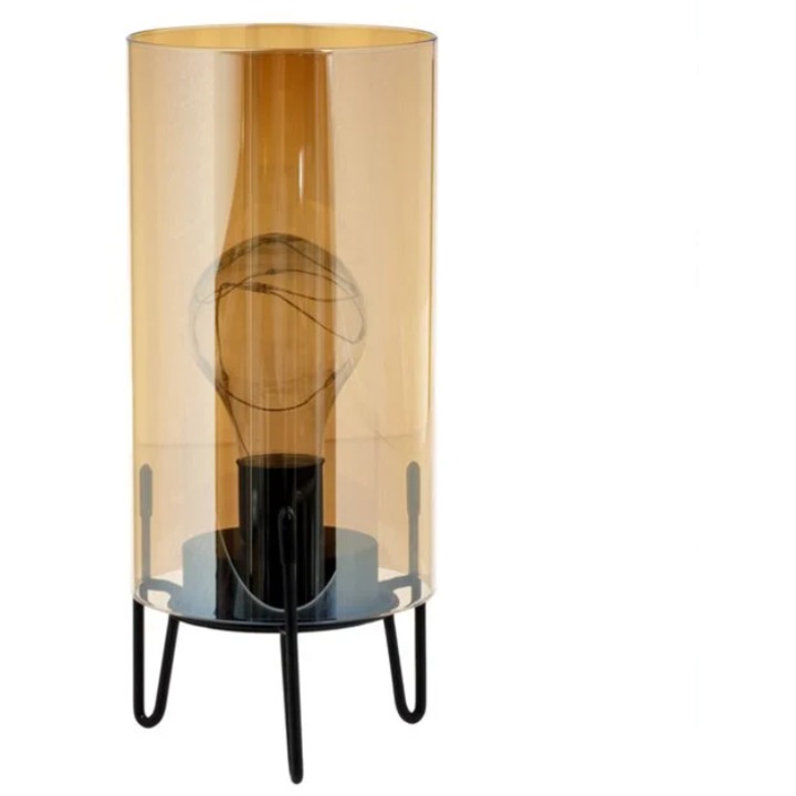 Lampa de Masa din Sticla cu 10 Becuri LED si Baza Metalica Ø10x23cm - Alb Cald