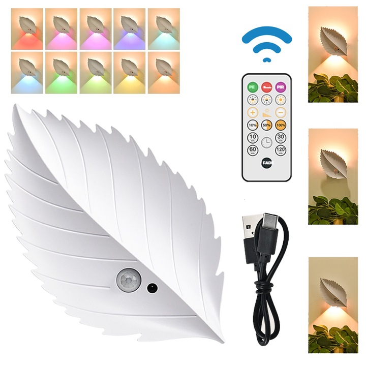 Lampa de perete, Aplica cu telecomanda, 160x91x38.5mm, RGBW, 2000mAh, USB-C, senzor de miscare