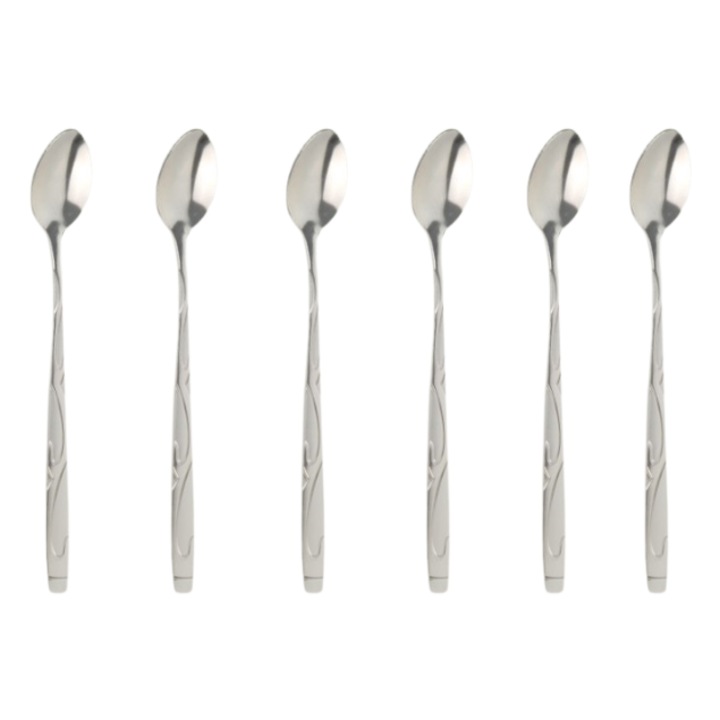 Комплект 6 лъжици с дълги дръжки, Метал, 19,5 см