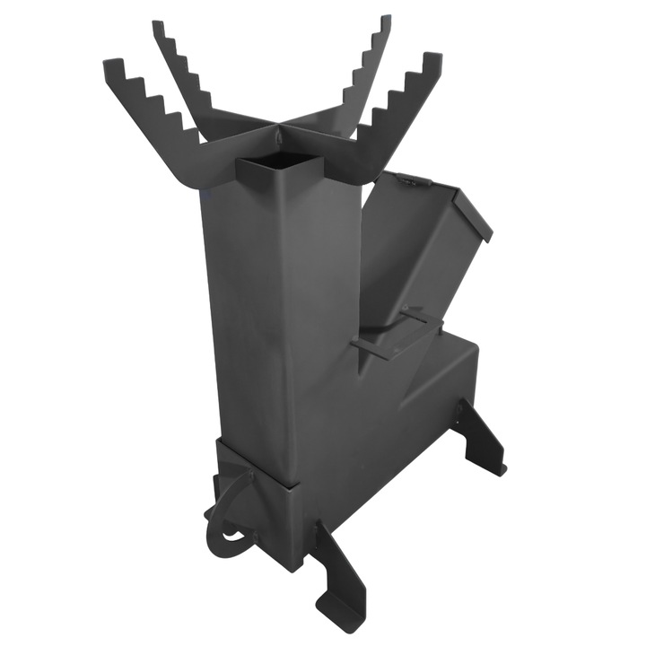 Soba de gatit pe lemne cu manere, gratar camping, soba cu plita, otel carbon, portabila, pentru disc si ceaun, 65x35x80 cm, buz