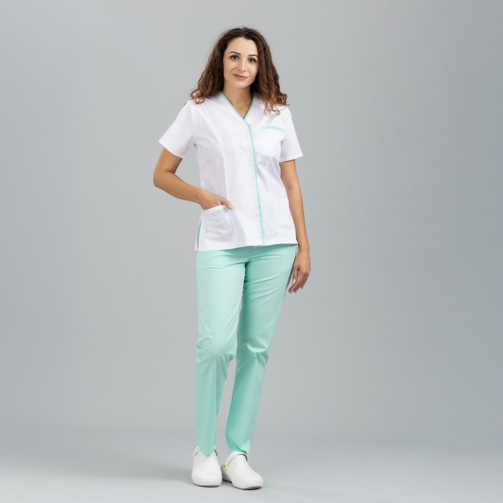 Costum medical dama PAULA, SafetyOne, verde pal / alb, M
