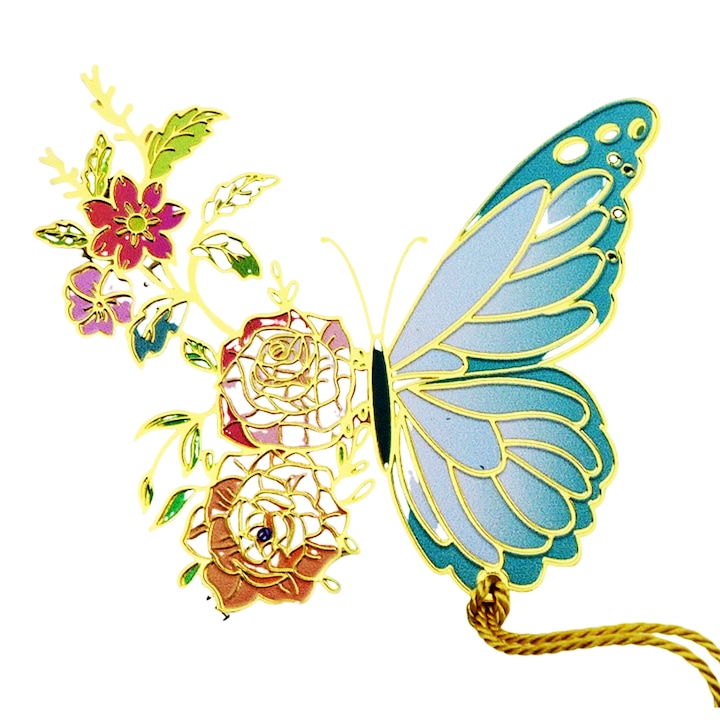 Semn de carte metalic, TREXORA, design cu fluturi, flexibil, multicolor