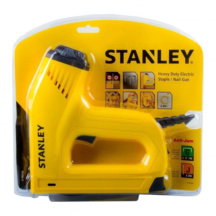 Stanley elektromos tűzőgép, G típusú kapcsokkal, 6-14mm J 12-15mm, Stanley 6-TRE550, 220 V-os, Sárga