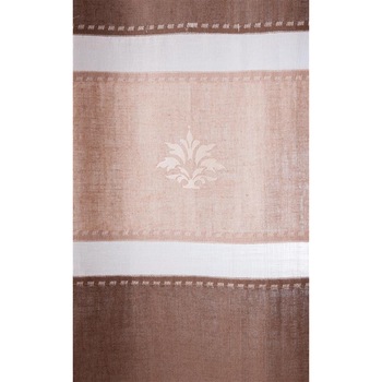 Draperie maro din in, cu banda decorativa bej, 160x250 cm Draperie maro din in, cu banda decorativa bej, 160x250 cm