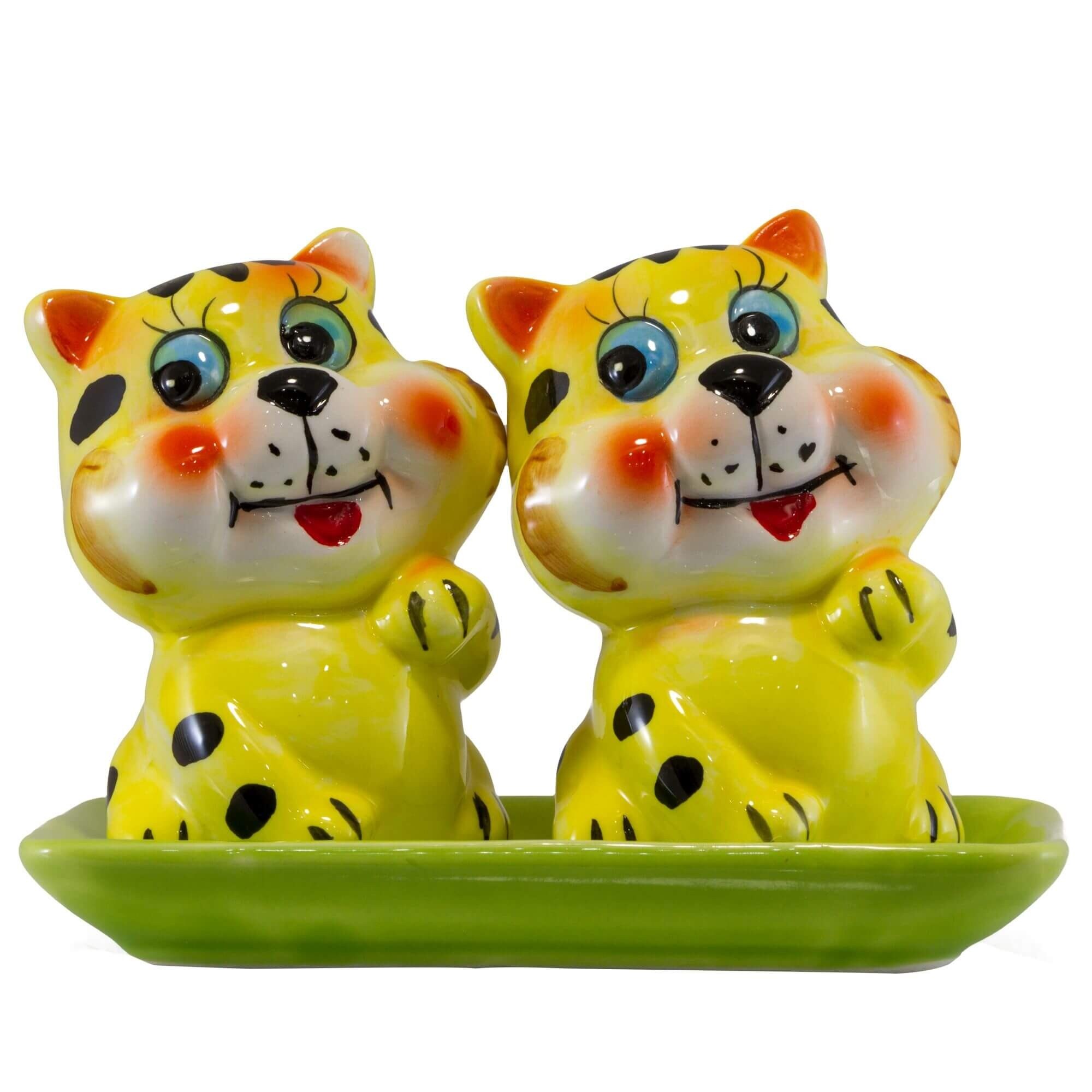 Solnite pisicute Katerina Ceramics, cu tavita, Galben/Verde, 2 bucati, 40315PI