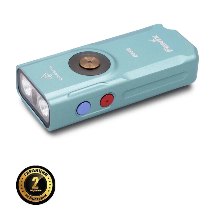 Lanterna Fenix E06R, 700 lumeni, 10 moduri de iluminare, Lumina UV si laser rosu, IP66, 69x29x16mm - turcoaz