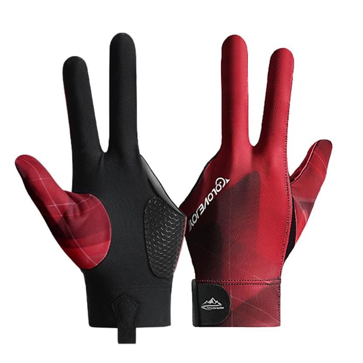 Manusa de biliard pentru mana stanga, TREXORA, 3 degete, rosie, dimensiune universala, material poliester