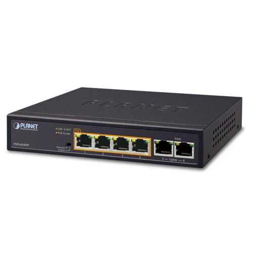 Switch PoE PLANET FSD-604HP 4-Port 10/100TX 802.3af/at PoE + 2-Port 10/100TX Desktop Switch (60 Watts)