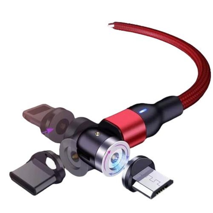 Cablu de incarcare rapida 6-in-1, USB/USB-C la Type C, Lightning, Micro-USB, cap magnetic, 2m, negru