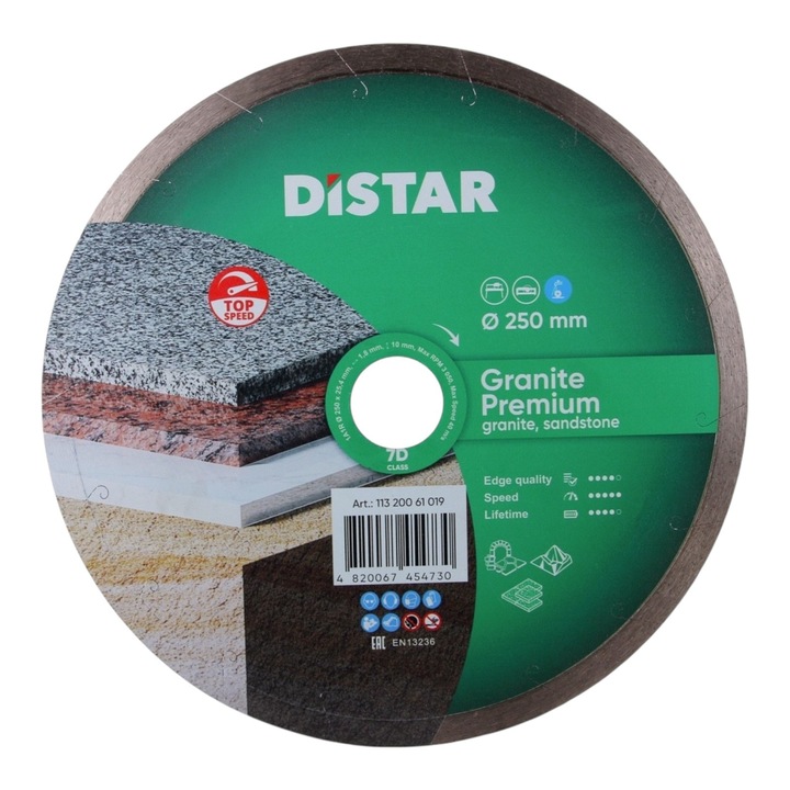 Distar Granite Premium nedves vágó gyémánt penge, átmérő 250 mm, belső furat 25,4 mm vágógépekhez