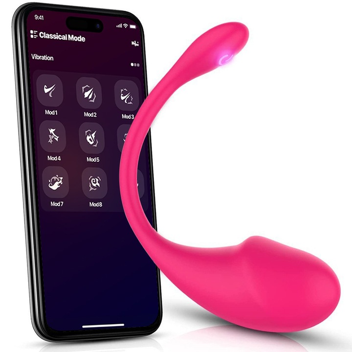 Női vibrátor, Szexjáték Android/iOS alkalmazásvezérléssel, 9 rezgési mód, Vízálló szilikon, Rózsaszín