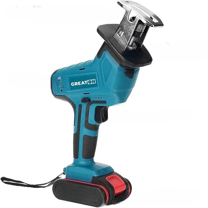 Fierastrau Pendular Cu 2 Acumulatori De 48V GREATON, 5 Panze De Taiere, Lumina De Lucru Led, 3000 RPM, 100 MM Adancime Taiere, Cutie De Depozitare, Siguranta Blocare, Albastru