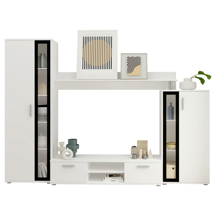 Set living camera de zi Osaka cu LED, MIRJAN24, alb / negru, 256x182x40 cm