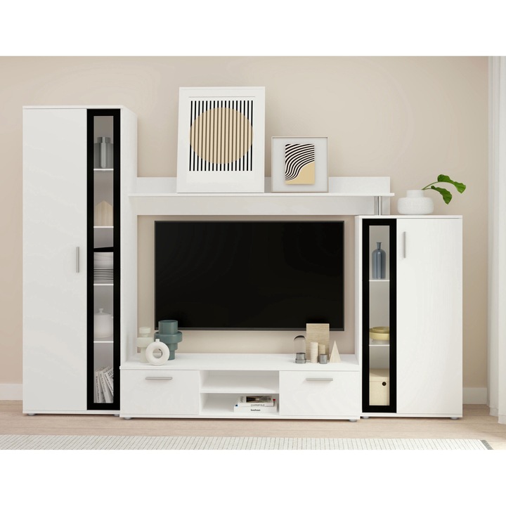 Set living camera de zi Osaka cu LED, MIRJAN24, alb / negru, 256x182x40 cm