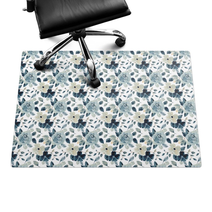 Covoras protectie podea, Wallfluent, Model retro floral, Albastru, 100x70 cm, 010250310010100033341