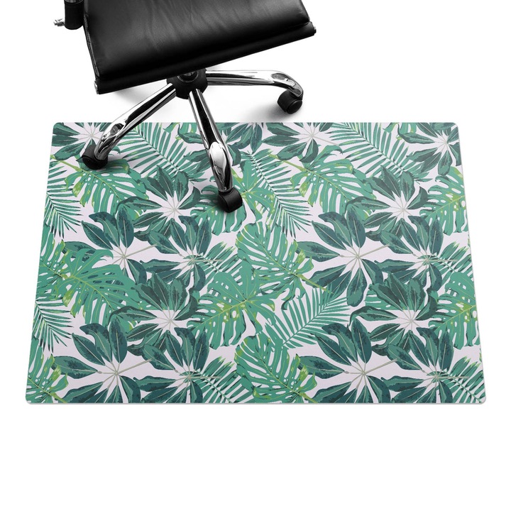 Irodai szék szőnyeg, Wallfluent, Trópusi levelek, Zöld, 100x70 cm, 010250310010100020526