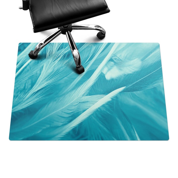 Covoras pentru protectie pardosea, Wallfluent, Pene delicate, Turcoaz, 100x70 cm, 010250310010100075174