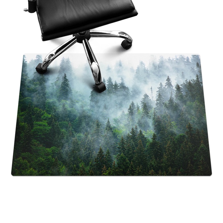 Szék szőnyeg, Wallfluent, Ködös tűlevelű erdő, Zöld, 100x70 cm, 010250310010100088629
