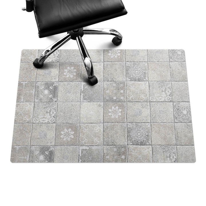 Íróasztal szék alátét, Wallfluent, Csempe díszekkel, Szürke, 100x70 cm, 010250310010100282523