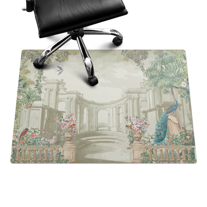 Székalátét, Wallfluent, Palotakert madarakkal, Zöld, 100x70 cm, 010250310010100282746