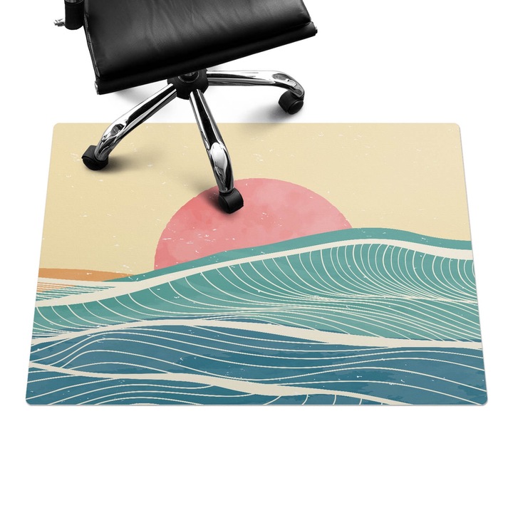 Padlóvédő székalátét, Wallfluent, Hullámok és naplemente, Sárga, 100x70 cm, 010250310010100282764