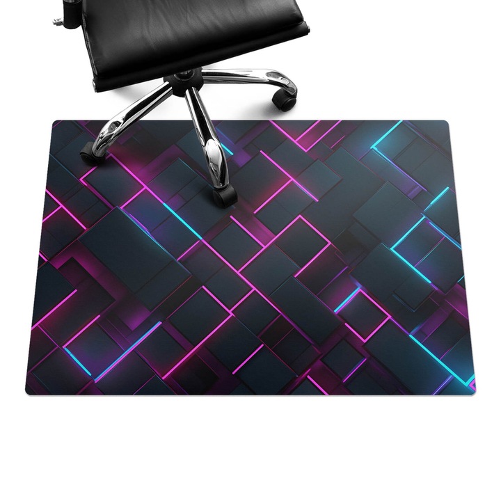 Szék alátét szőnyeg, Wallfluent, Neon téglalapok, Lila, 100x70 cm, 010250310010100282895