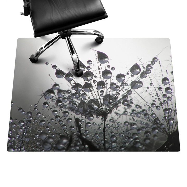 Íróasztal szék alátét, Wallfluent, Csepp a pitypangon, Fekete és fehér, 120x90 cm, 010250310020100006324