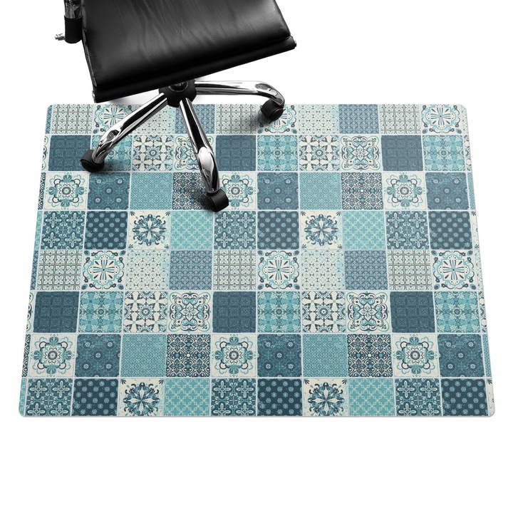 Padlóvédő székalátét, Wallfluent, Mozaik csempe, Kék, 120x90 cm, 010250310020100033504