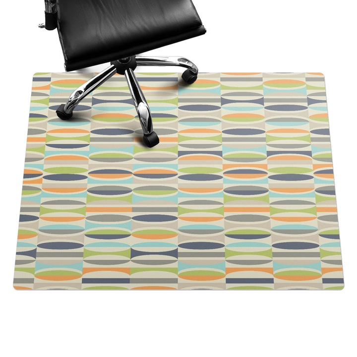 Szék alátét szőnyeg, Wallfluent, Ovális retro mintás, Zöld, 120x90 cm, 010250310020100057212