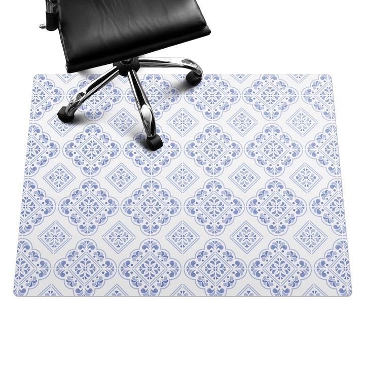 Íróasztal szék alátét, Wallfluent, Geometrikus retro minta, Kék, 120x90 cm, 010250310020100033416