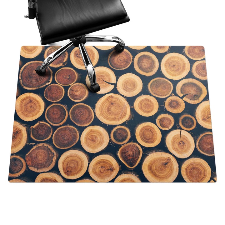 Íróasztal szék alátét, Wallfluent, Fából készült körök, Barna, 120x90 cm, 010250310020100074617