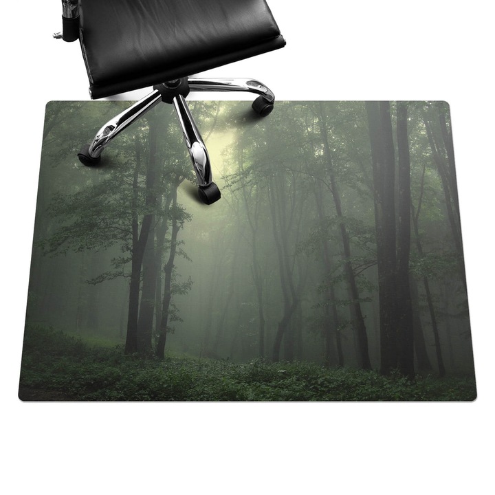 Íróasztal szék alátét, Wallfluent, Ködös erdő hajnalban, Zöld, 120x90 cm, 010250310020100074718
