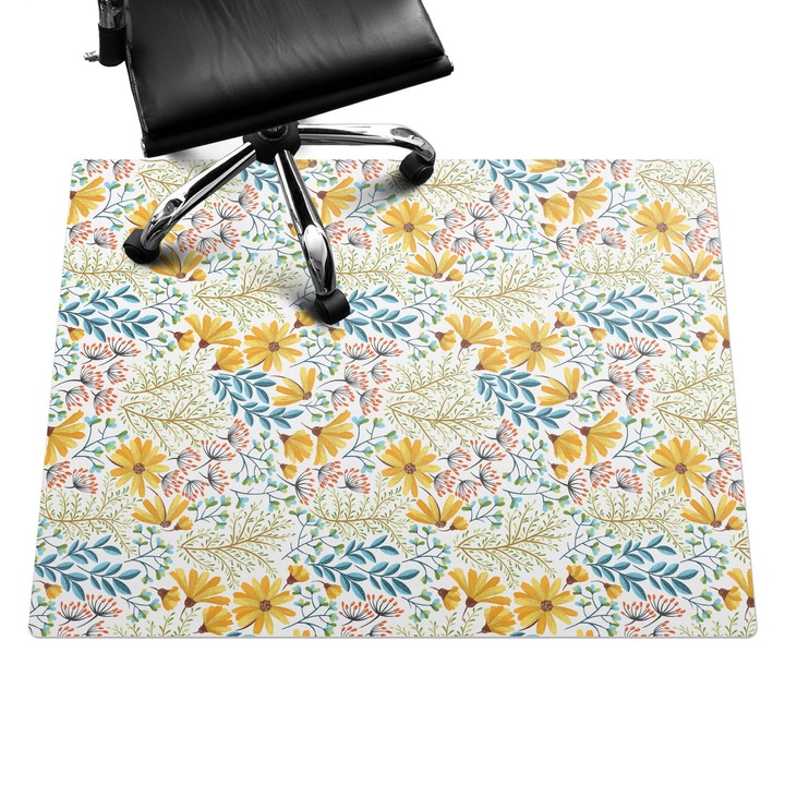 Íróasztal szék alátét, Wallfluent, Vintage virágmintás, Sárga, 120x90 cm, 010250310020100057189