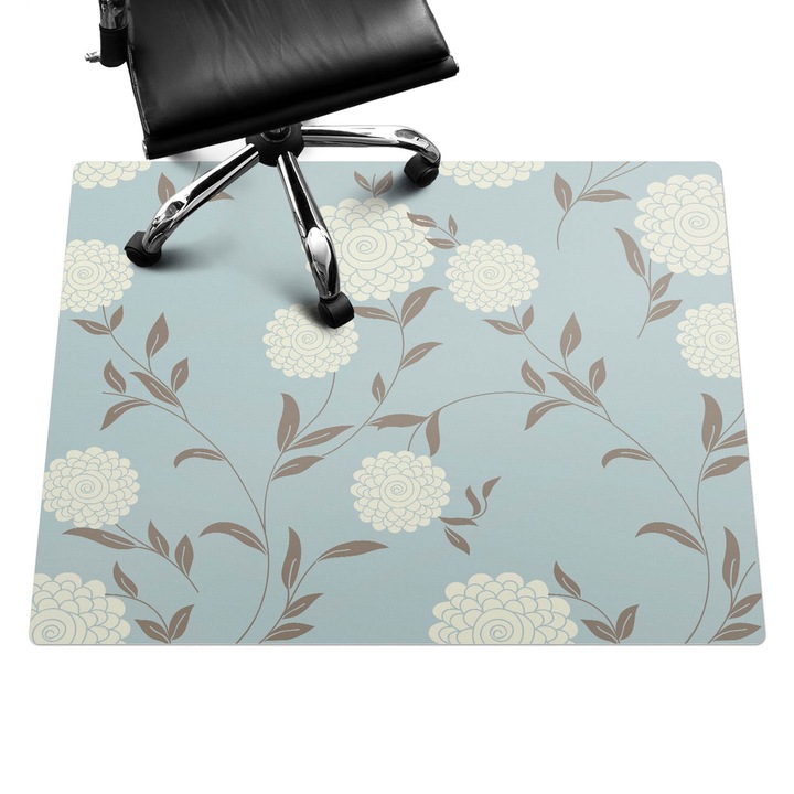 Szék szőnyeg, Wallfluent, Retro virágmintás, Türkiz, 120x90 cm, 010250310020100057235