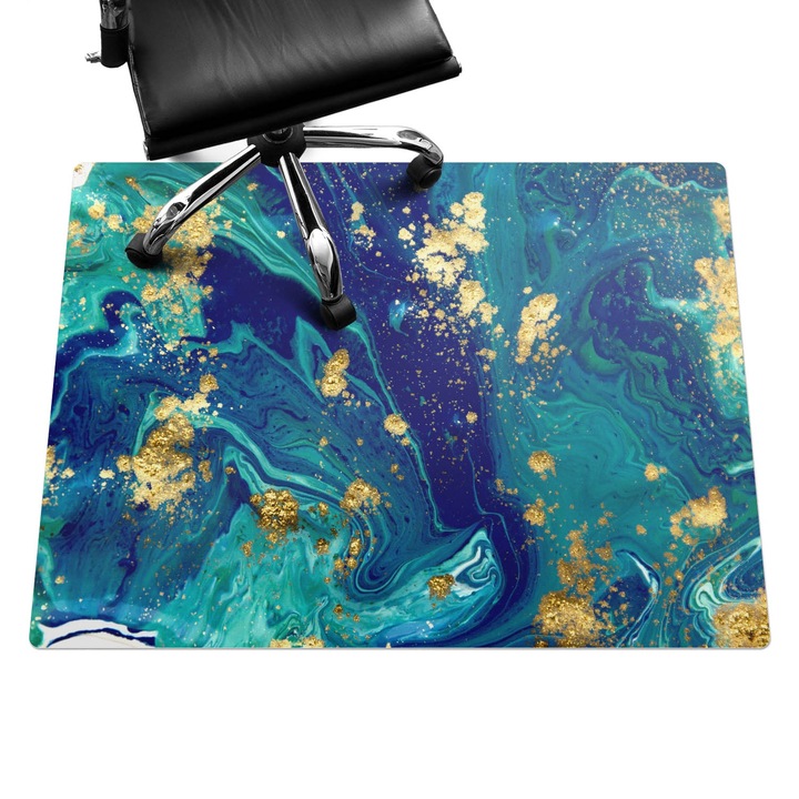 Íróasztal szék alátét, Wallfluent, Márvány hullámok, Kék, 120x90 cm, 010250310020100039771