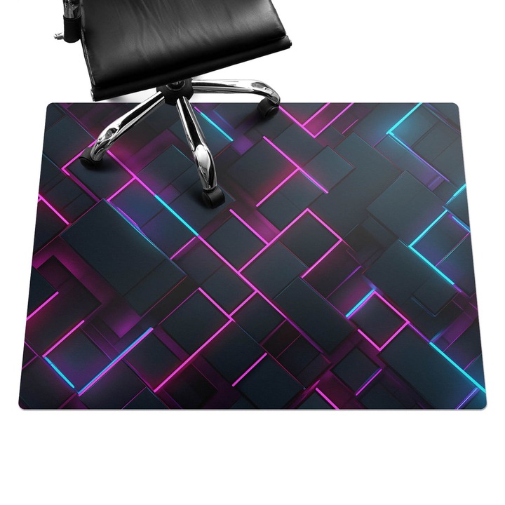 Szék alátét szőnyeg, Wallfluent, Neon téglalapok, Lila, 120x90 cm, 010250310020100282895