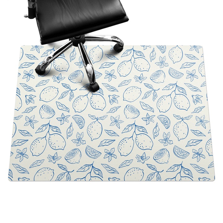 Íróasztal szék alátét, Wallfluent, Citrom retro minta, Kék, 120x90 cm, 010250310020100282791