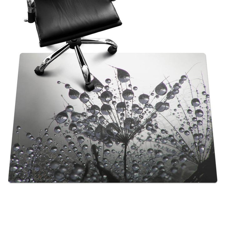 Íróasztal szék alátét, Wallfluent, Csepp a pitypangon, Fekete és fehér, 140x100 cm, 010250310030100006324