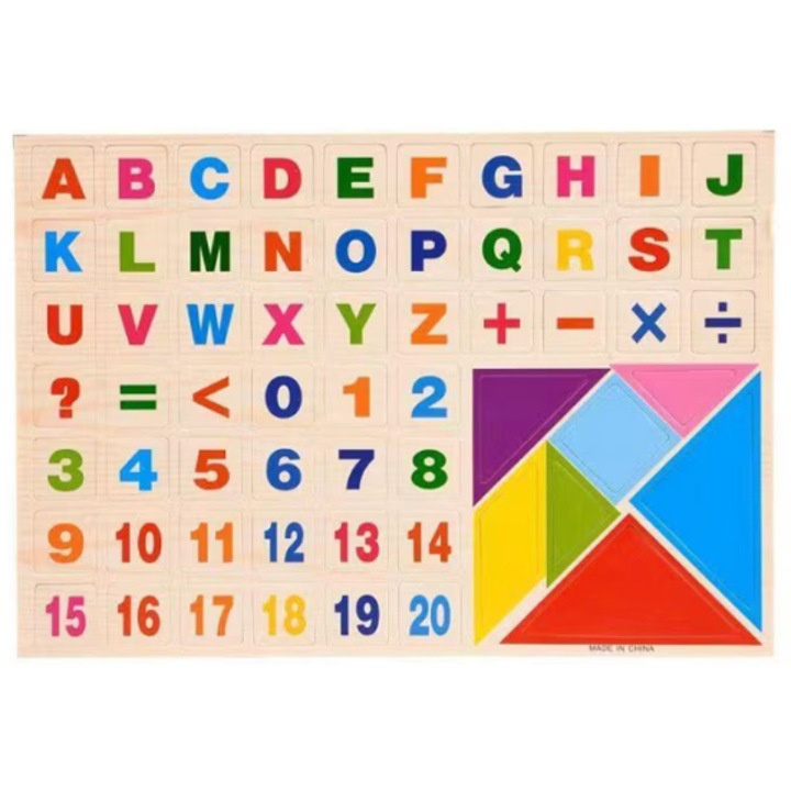 Set 61 magneti, litere, cifre, simboluri si tangram, Almido, Multicolor