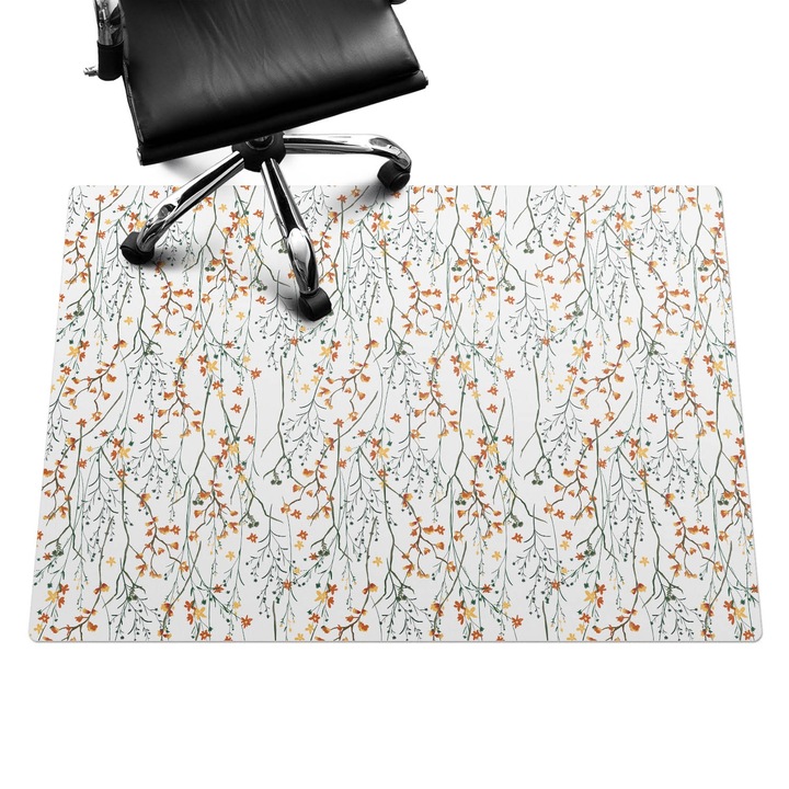 Szék alátét szőnyeg, Wallfluent, Őszi virágok gallyak, Fehér, 140x100 cm, 010250310030100033530