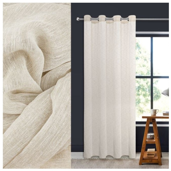 Set doua perdele decorative, cu inele, ecru cu lurex auriu, 140x260cm