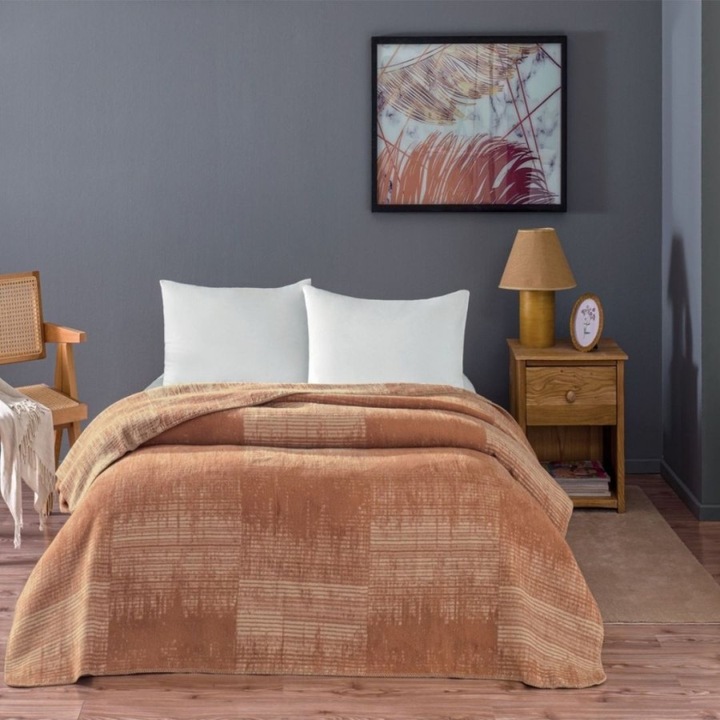 Patura pat dublu cu model geometric, 200x220cm, bumbac si fibra mixta, TAC, Ziggy Maro