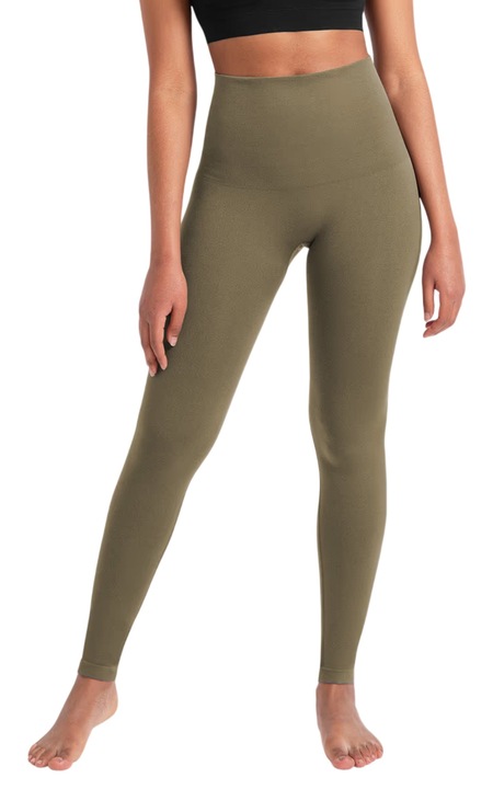 Colanti fara cusaturi, centura cu banda de silicon, compresie moderata, potrivit pentru exercitii si modelare, sustinere optima si siguranta - SEAMIES masliniu, Verde masliniu