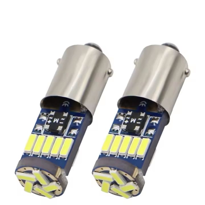Комплект от 2 крушки за кола, бели LED, T14, canbus, 12V, без поляритет, мощност 1.59W, ниска консумация на енергия, BA9S, сребристи