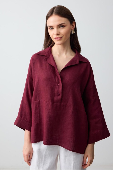 JIMMY KEY, Bluza supradimensionata de in cu maneci 3/4, Visiniu