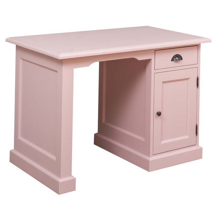 Birou cu 1 usa si 1 sertar, culoare roz P043, vopsit, 100% lemn masiv, 110x70x78 cm