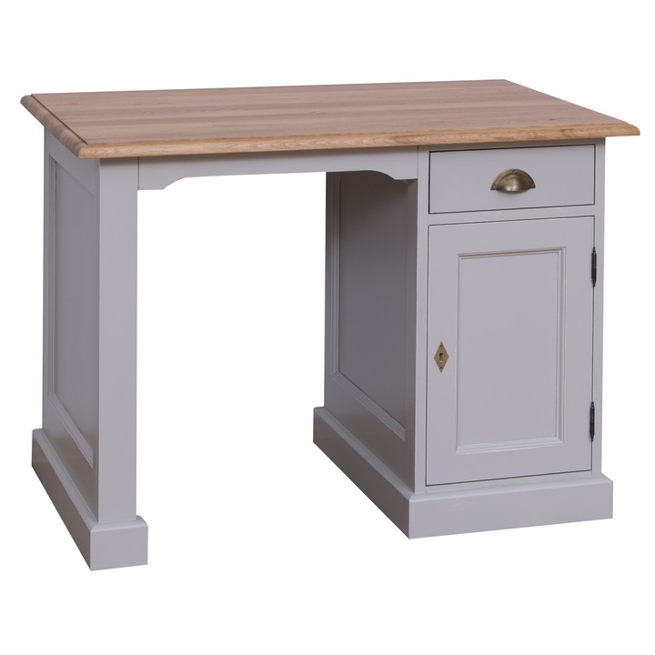 Birou cu 1 usa si 1 sertar, blat stejar, culoare blat maro deschis P061, culoare corp gri antichizat P013A, dublu color, 100% lemn masiv, 110x70x78 cm